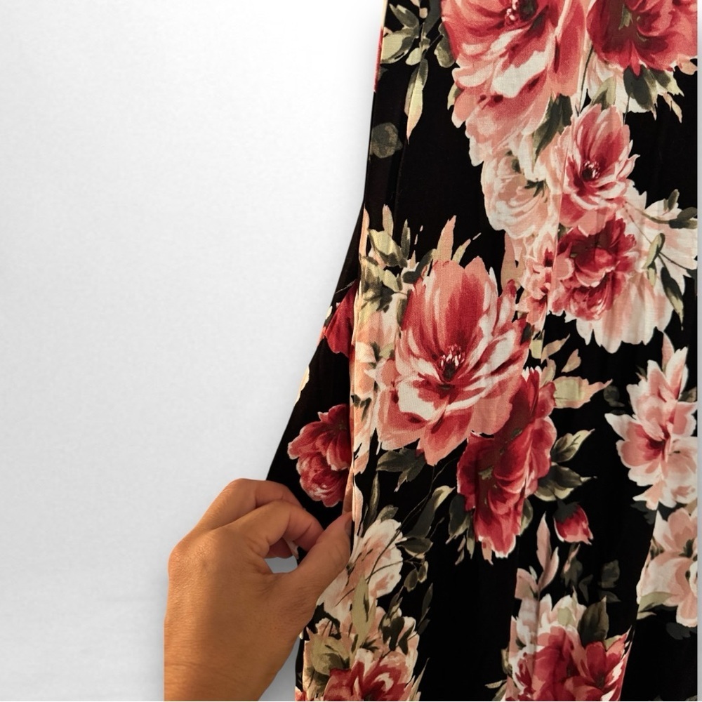 7th Ray Floral Maxi Dress Watercolor Roses Black Red Pink Small Boho Country - Picture 6 of 11
